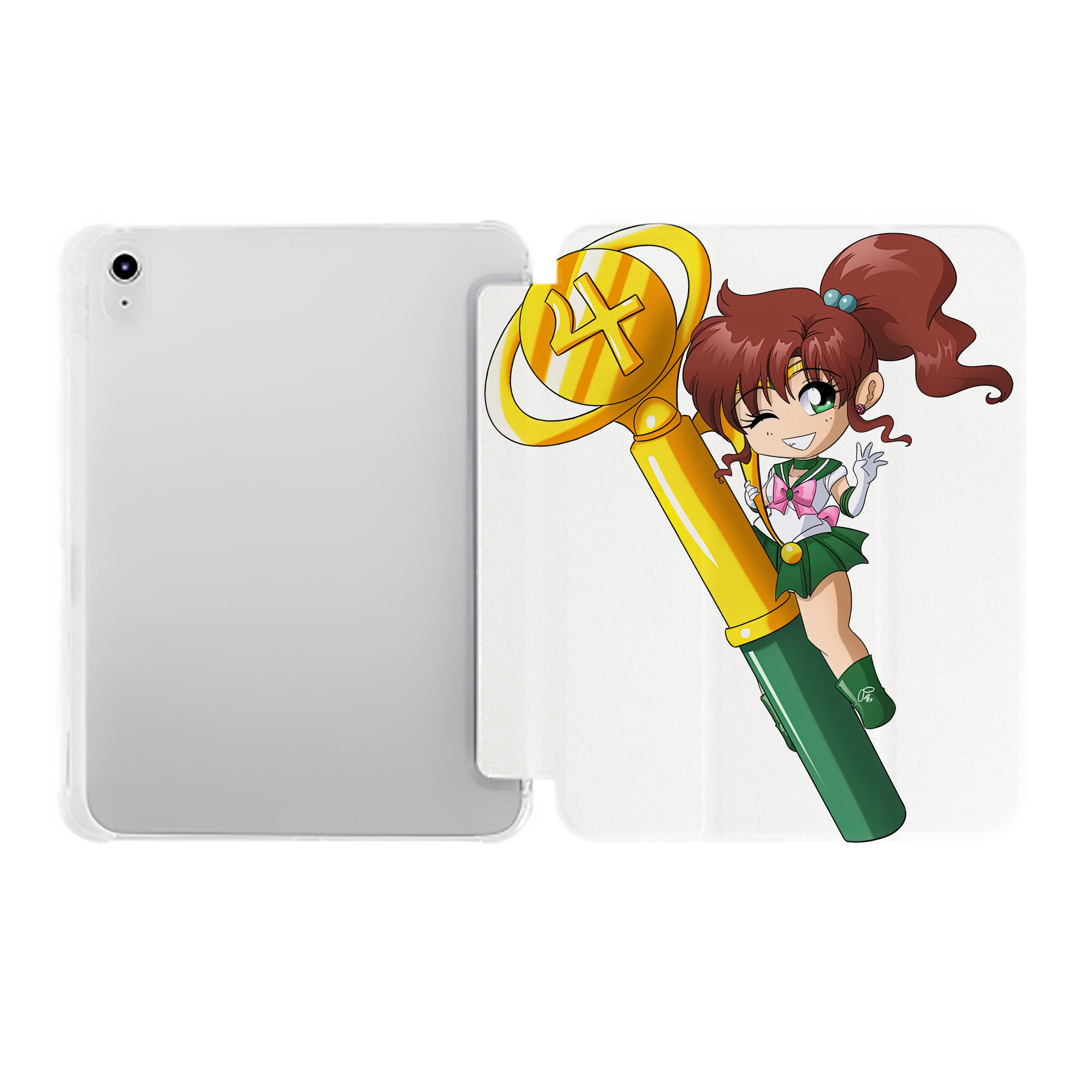（画像用） 美少女戦士セーラームーン 木野 まこと きの まこと Sailor Moon Kino Makoto （セーラージュピター；Sailor Jupiter） IPad ケース ペン収納付き 三つ折りスタンド PUレザー×シリコン 対応機種9.5/10.5/10.9インチ
